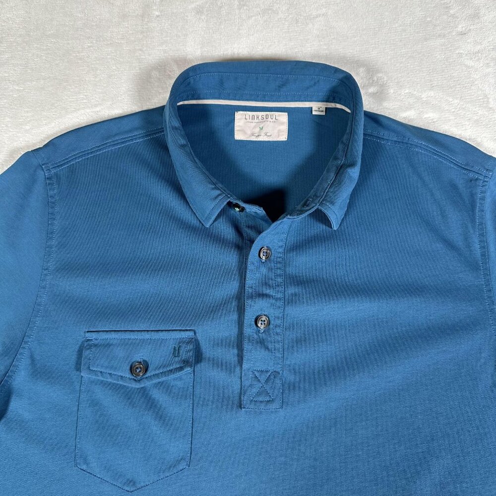 Linksoul Polo Shirt Men Size M Blue Short Sleeve Tempus Fugit 100% Luxury Cotton - Picture 4 of 9